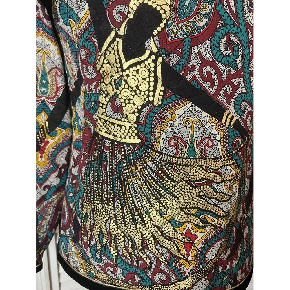 Vtg Aquascutum London‎ quilted Silk Maximalist Paisley Gold Metallic Jacket 80s